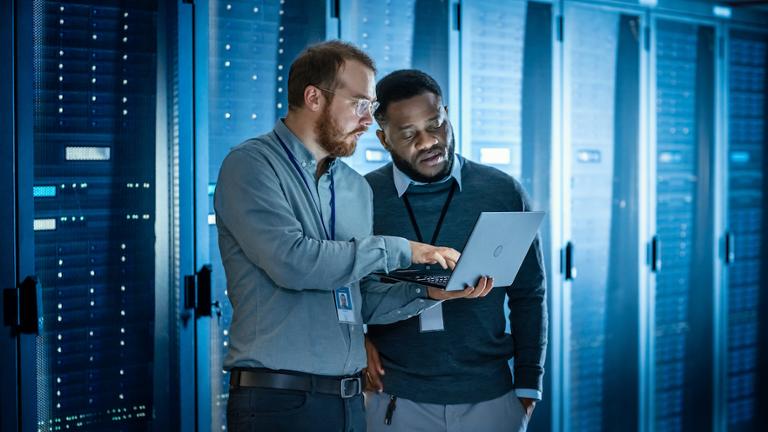 shutterstock_1319513888.jpg Cybersecurity analyst showing colleague important project information